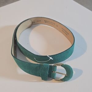 Vintage Vermillion Elegant Green Genuine  Leather Suede Belt with Gold Buckle